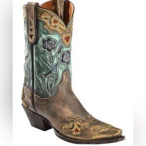 DAN POST customized Women’s leather BLUE BIRD hearts flowers boots size 8 1/2